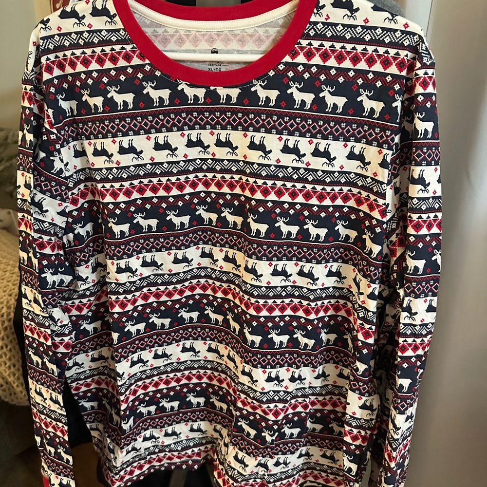 Festive Reindeer Pattern Long Sleeve PJ Shirt and pants - EUC